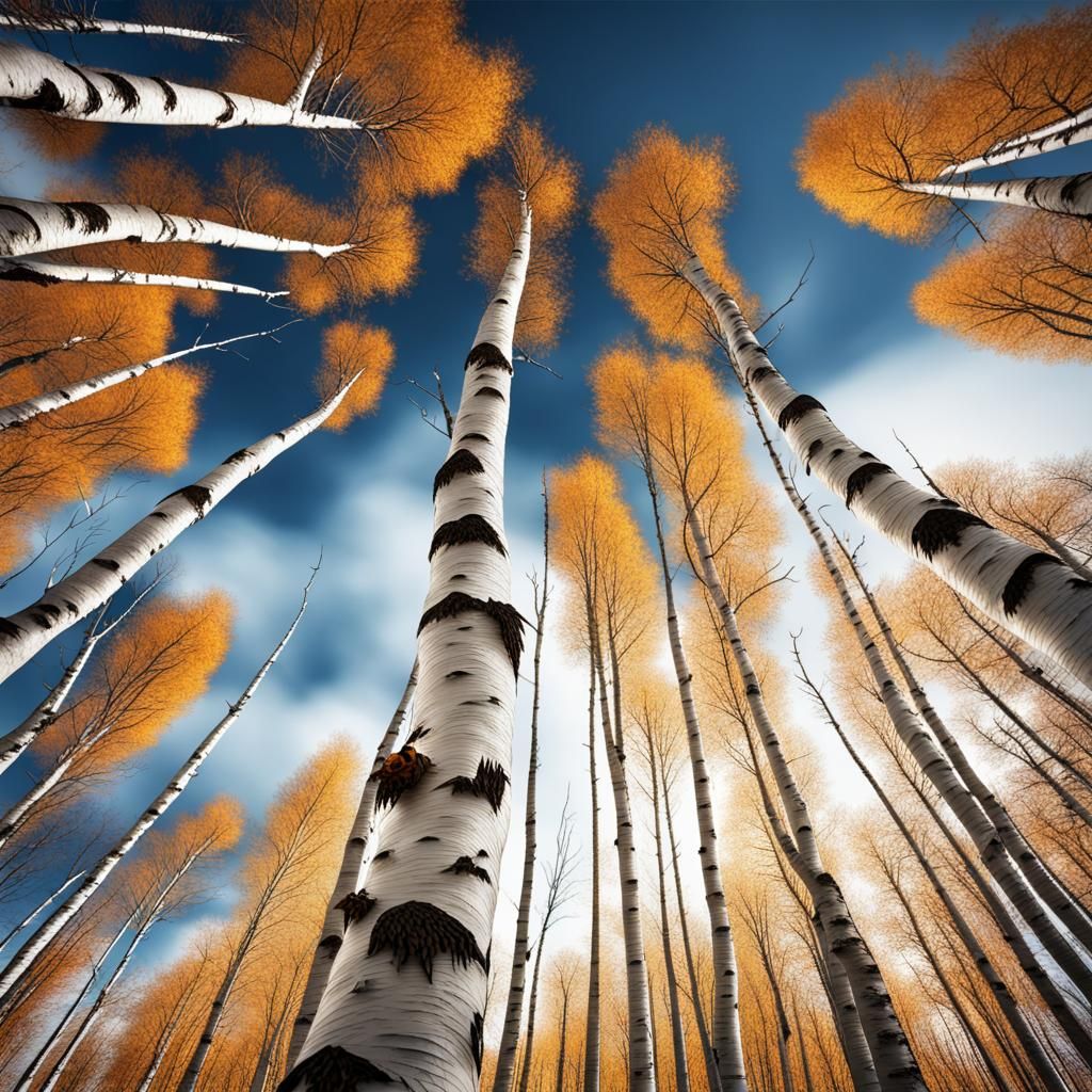 Autumnal Birch Trees with Eagle: Hyperrealistic Landscape