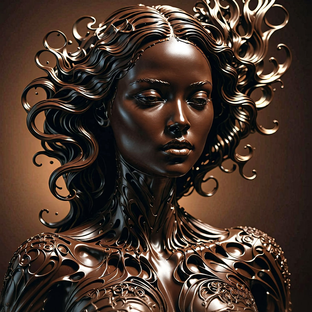 Melting Dark Chocolate Woman Sculpture with Soft Lighting