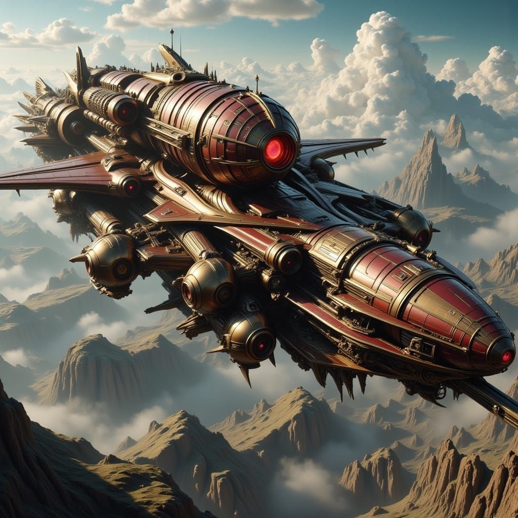 Dragon Spaceship in Rococo Cyberpunk Style