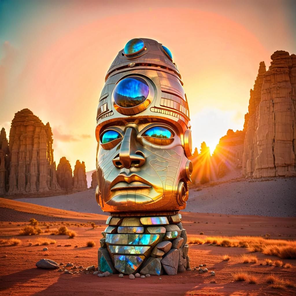 Astronaut Head Totem on Alien Planet in HDR