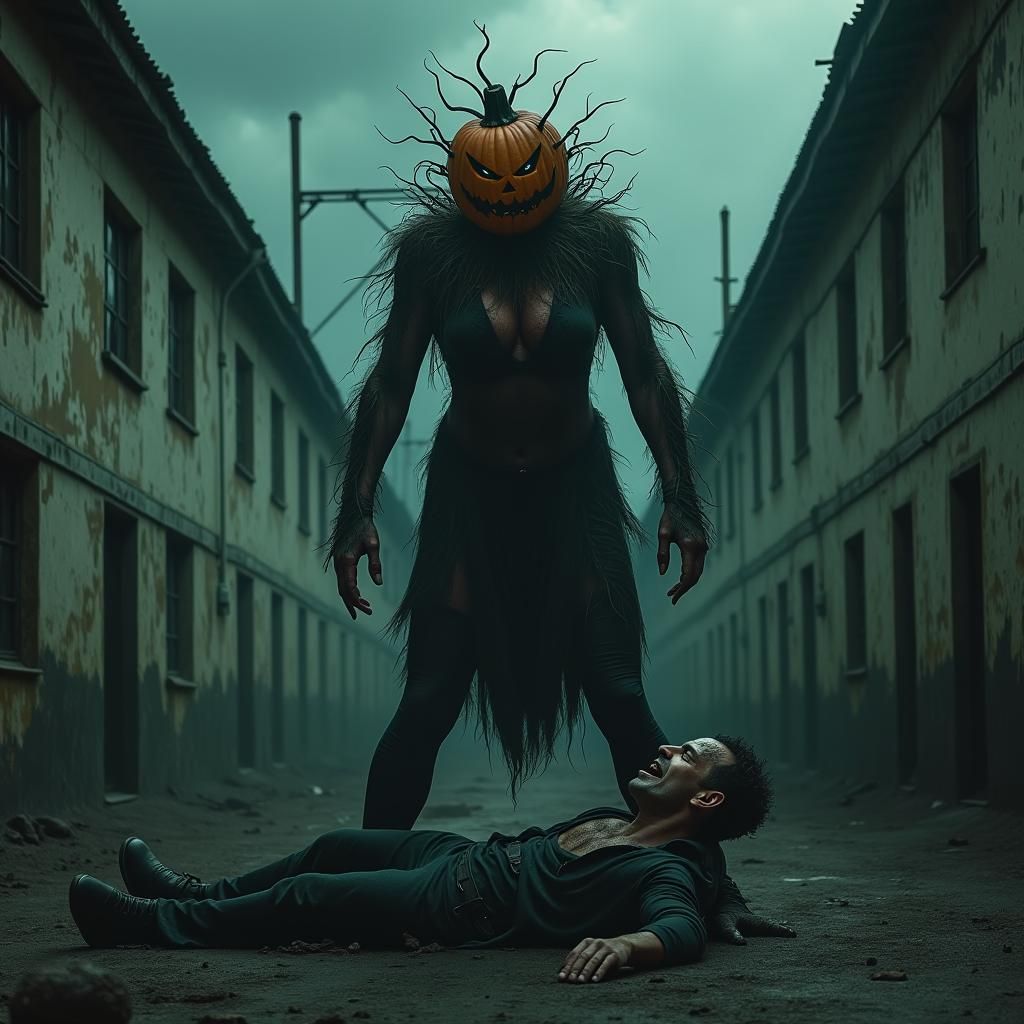 Pumpkin Demoness Dominates Prison Yard Opponent