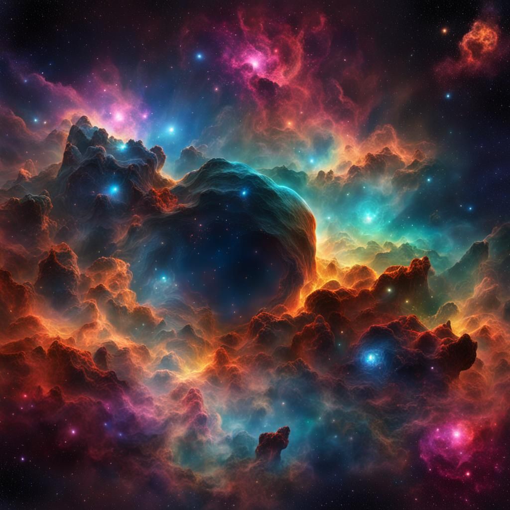 Cosmic Nebula 3D Rendering with Vibrant Colors