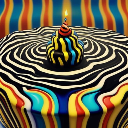 Striped Birthday Cake in Fauvist Digital Art