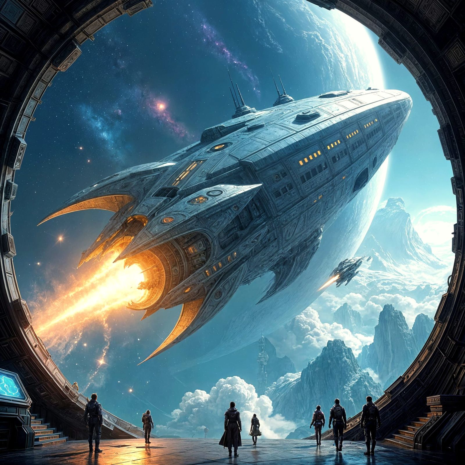 Dragon Spacecraft Soaring Through the Cosmos in Art Deco Sty...