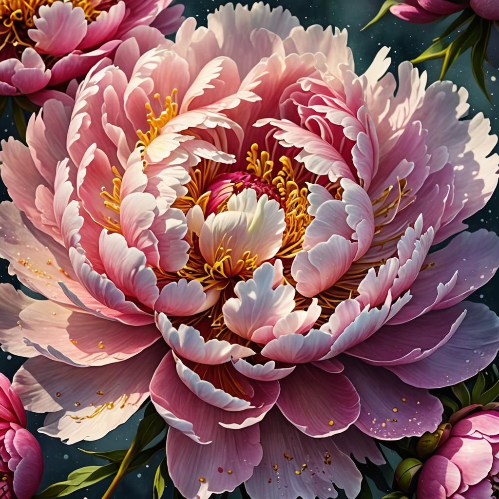 Stunning Peony Blossom in Digital Watercolor Illustration