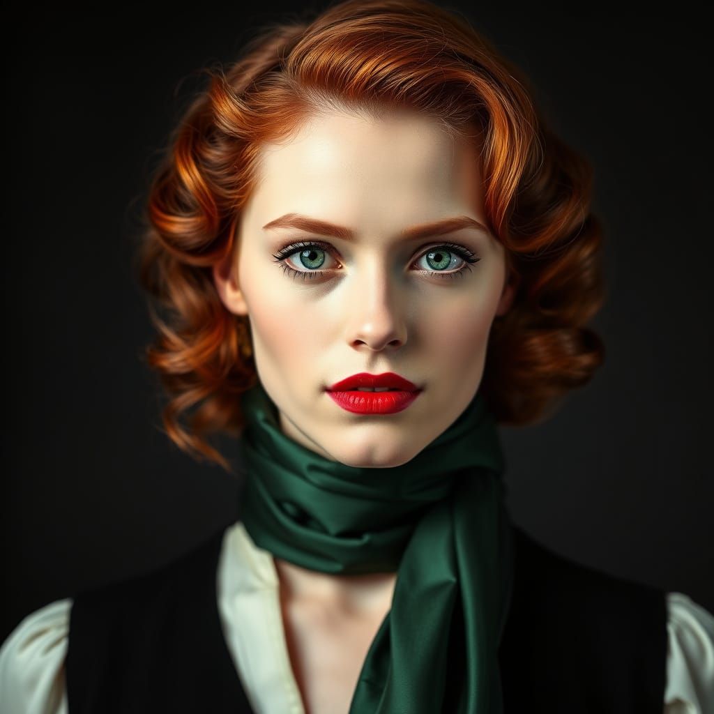 Hyper-Realistic Portrait of a Vintage-Inspired Young Woman