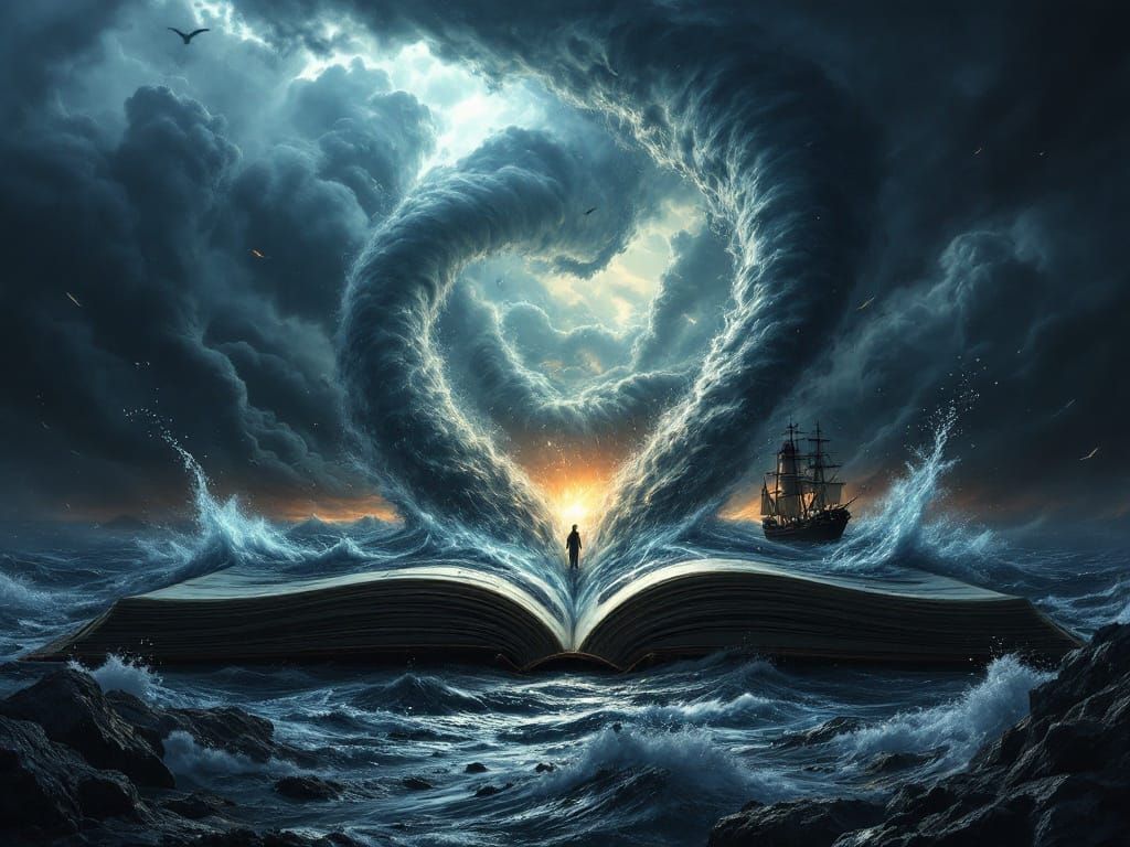 Fantasy Storm Rips Through Sea Scene in Open Book