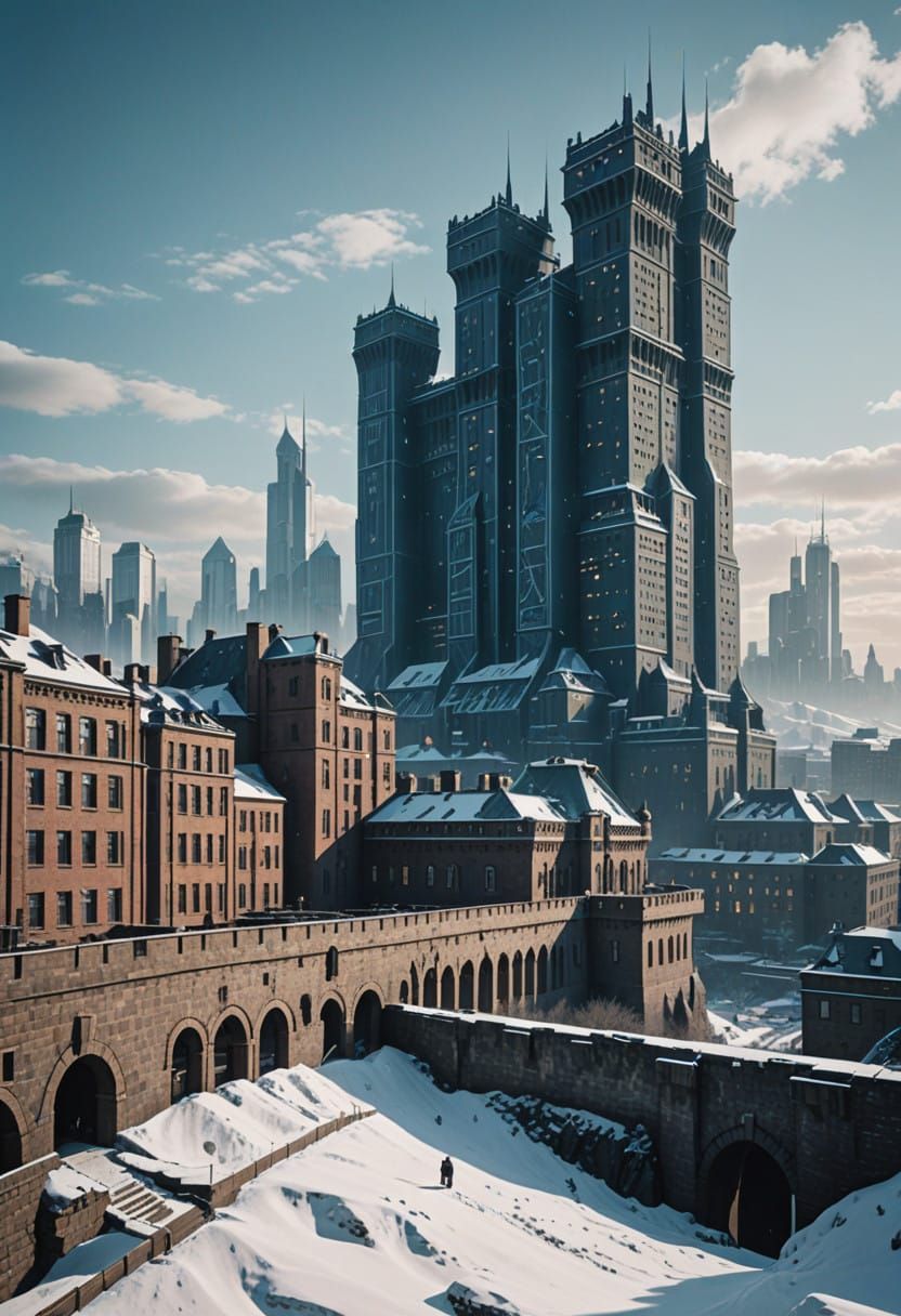 Cyberpunk Fortress in a Futuristic Metropolis