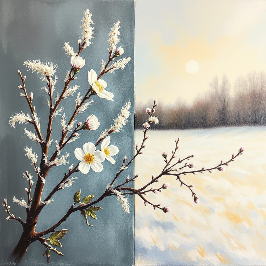 Winter Frost Meets Spring Blossoms: Renewal and Contrast