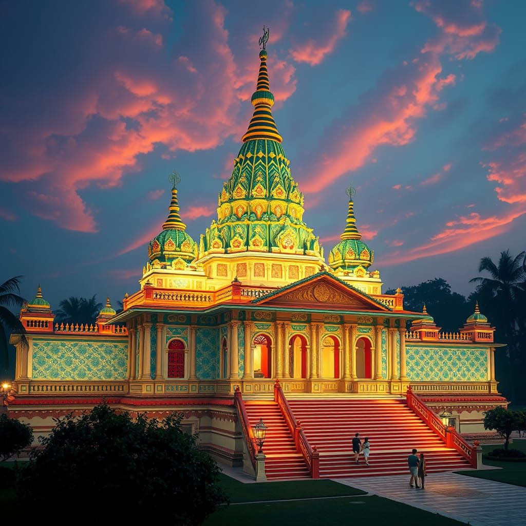 Psychedelic Dakshineswar Temple with Geometric Patterns