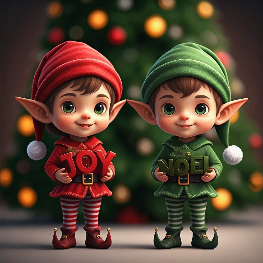 Chibi Christmas Elves Spread Joy and Noel
