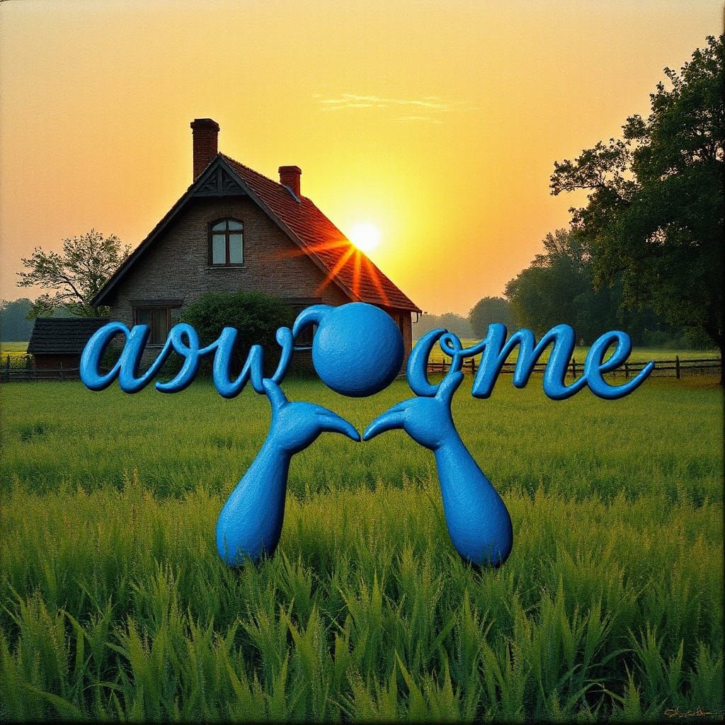 Impressionist Digital Art Piece: Woman Reaching for Sun with...