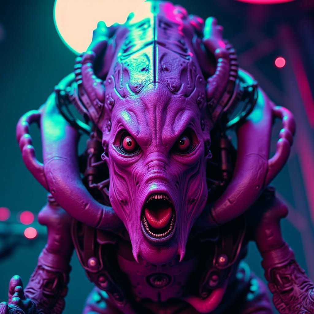 Gothic Alien in Bright Pink Lipstick