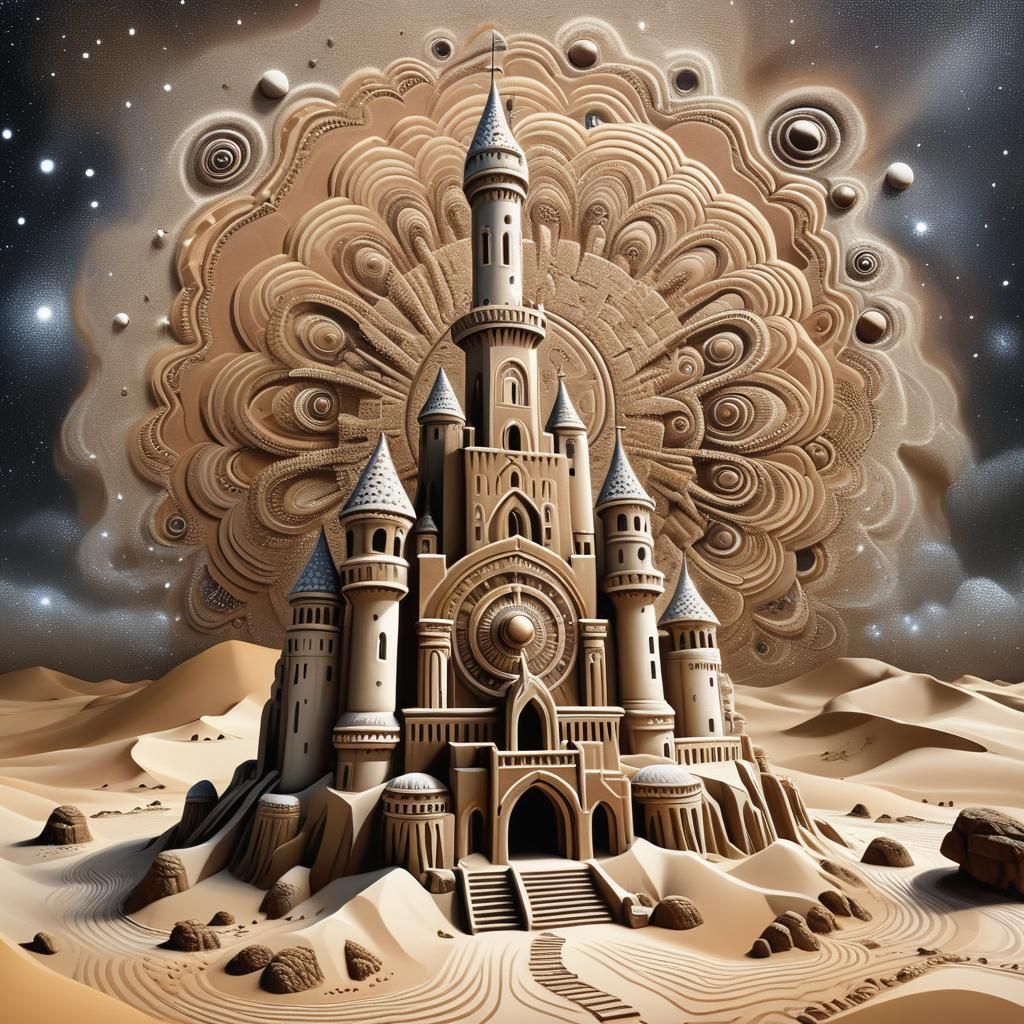 Surreal Sandcastle at the Edge of Time