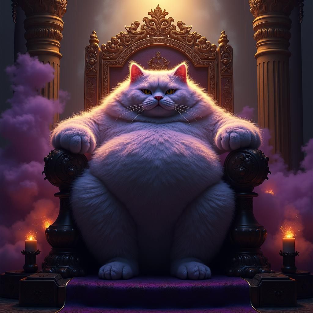 Majestic Overweight Cat on Gothic Throne