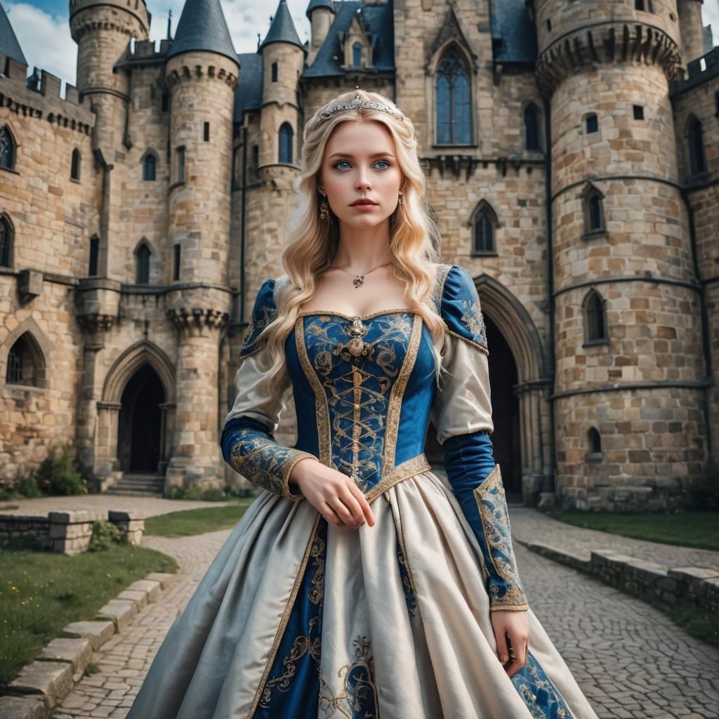 Blonde Princess in Gothic Castle Fantasy Art