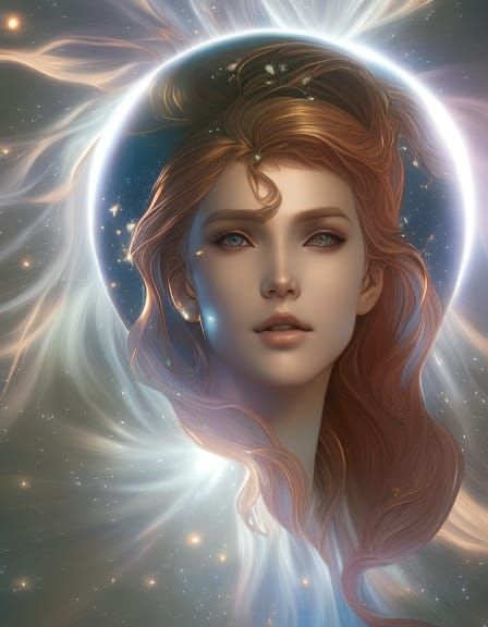 Ethereal Woman Floating in Space: Photorealistic Portrait