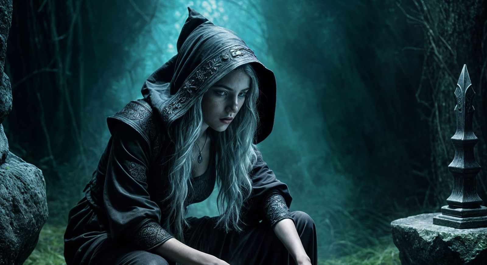 Eerie Witchcraft Ritual with Glowing Runes