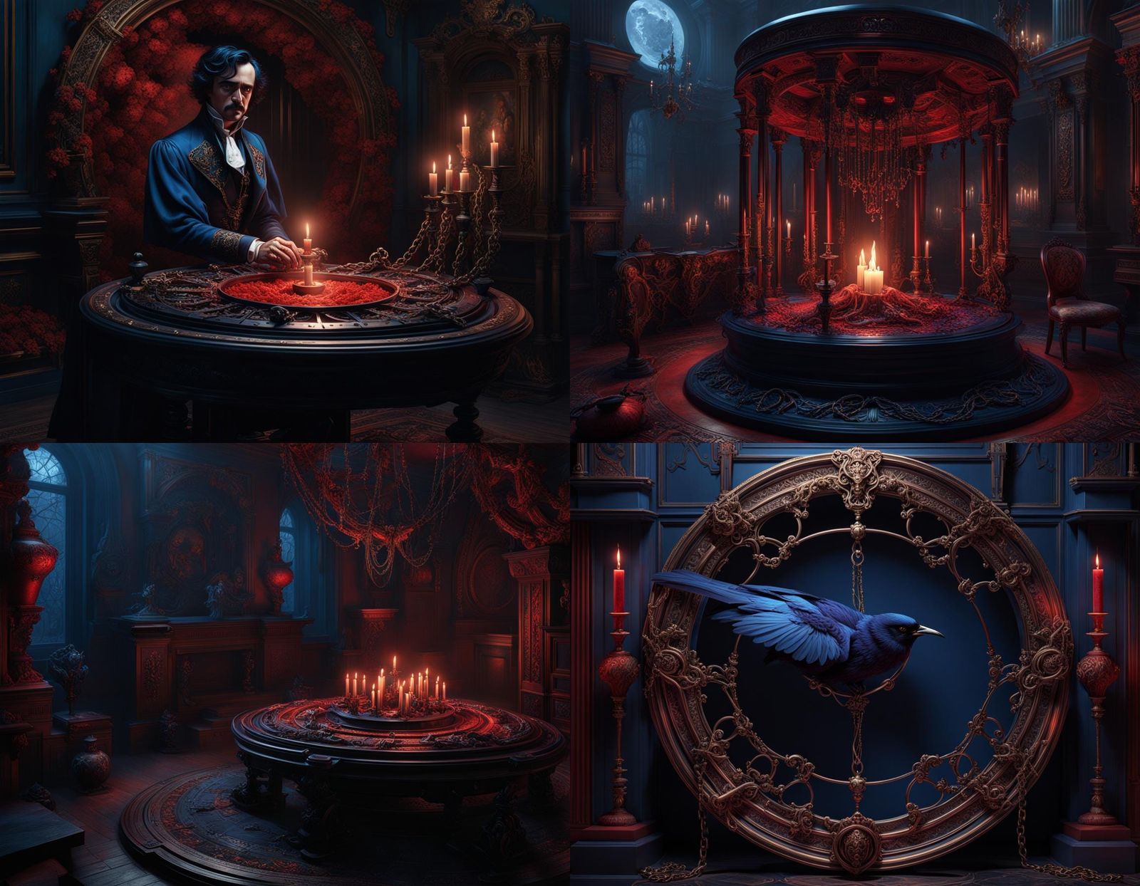 Ornate Murder at the Rue Morgue in Crimson and Indigo