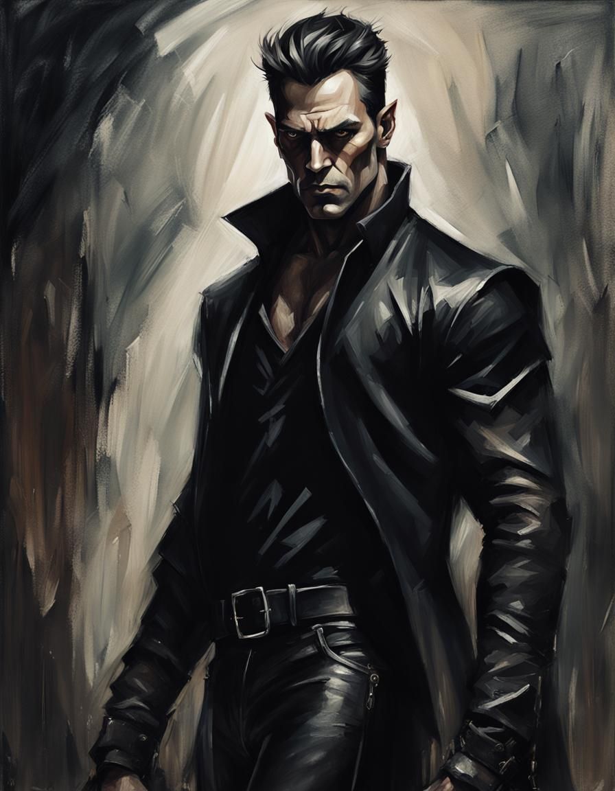 Elegantly Detailed Dark Fantasy Figure in Gothic Oil Paintin...