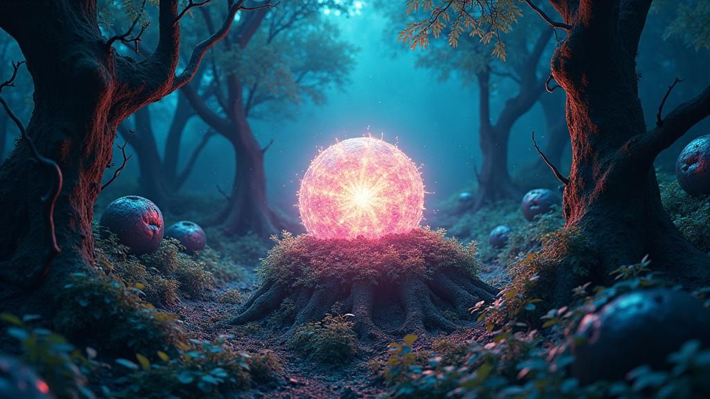 Ethereal Core Radiates Life Energy in Lush Landscape