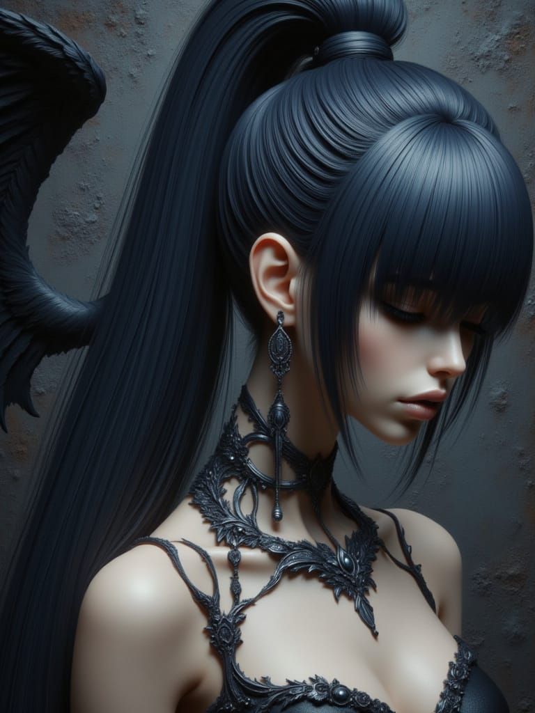 Eldritch Dark Angel in Cosmic Portrait