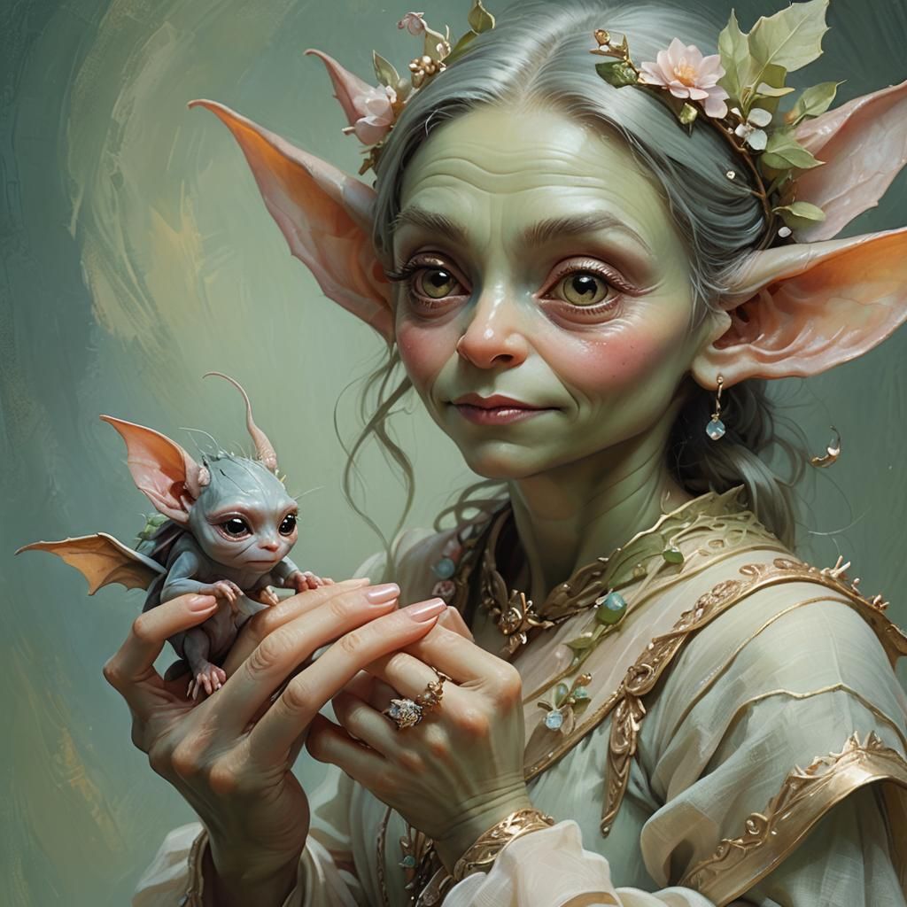 Goblin on a Fingertip: Whimsical Fantasy Portrait