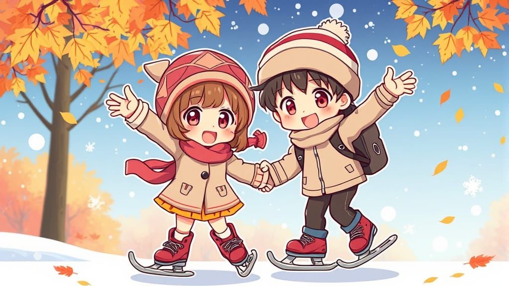 Cartoon Kids Skate Through Autumn Harvest Festival