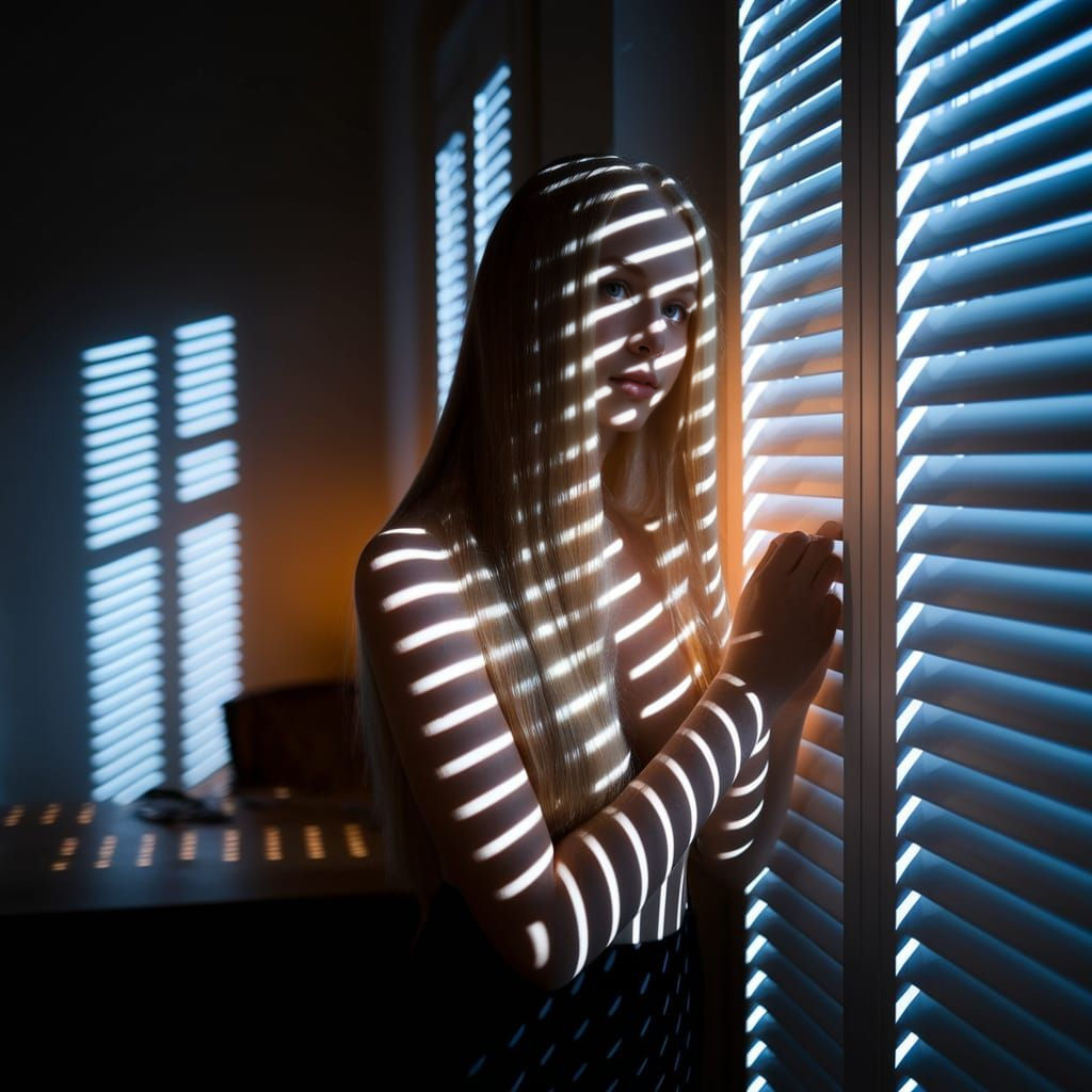 Dramatic Light and Shadow Portrait of Young Woman