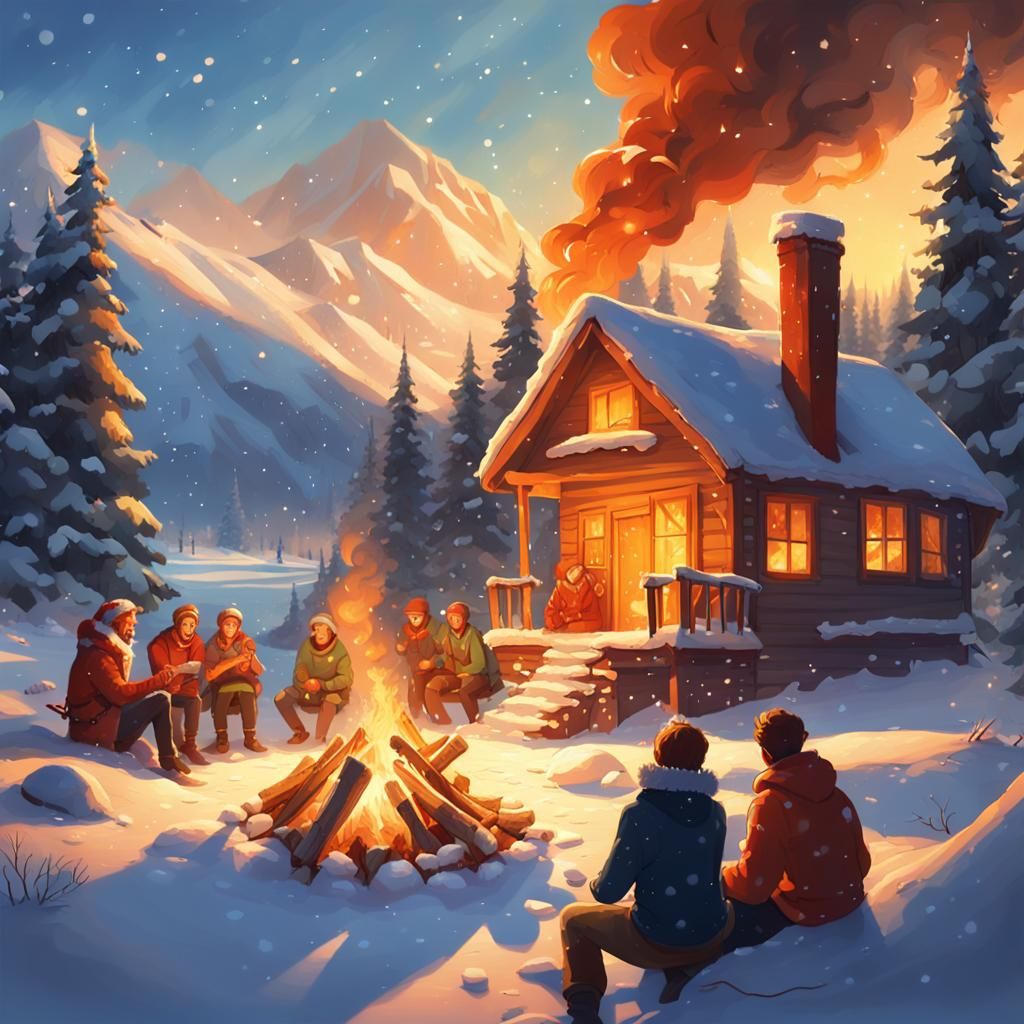 Christmas Celebration by Mountains in Fantasy Art