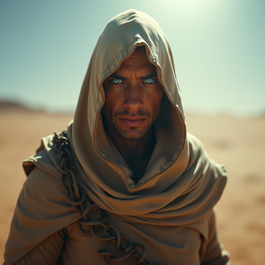 Desert Warrior with Blue Eyes in Ethereal Style