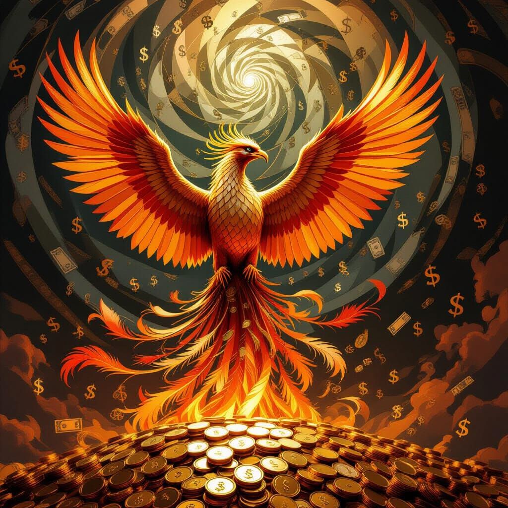 Phoenix Rises from Gold, Feathers of Banknotes