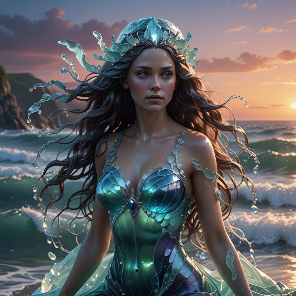 Mystical Sea Goddess Made of Glowing Sea Glass