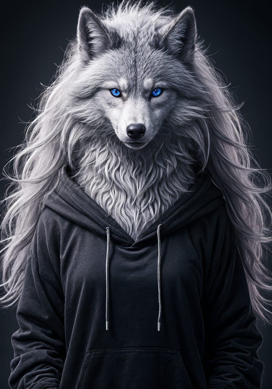 Hyperdetailed Furry Wolf Character with Four Eyes