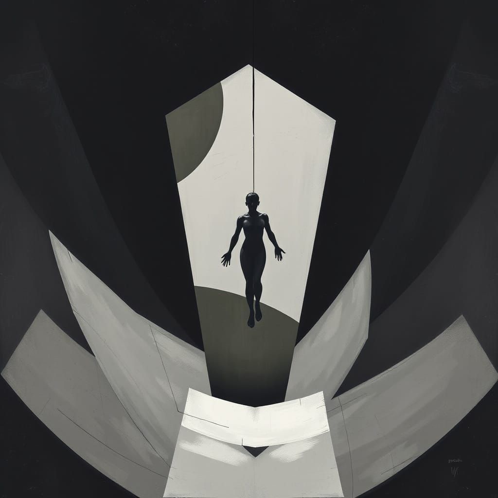 Abstract Figure Descending into Cubist Space