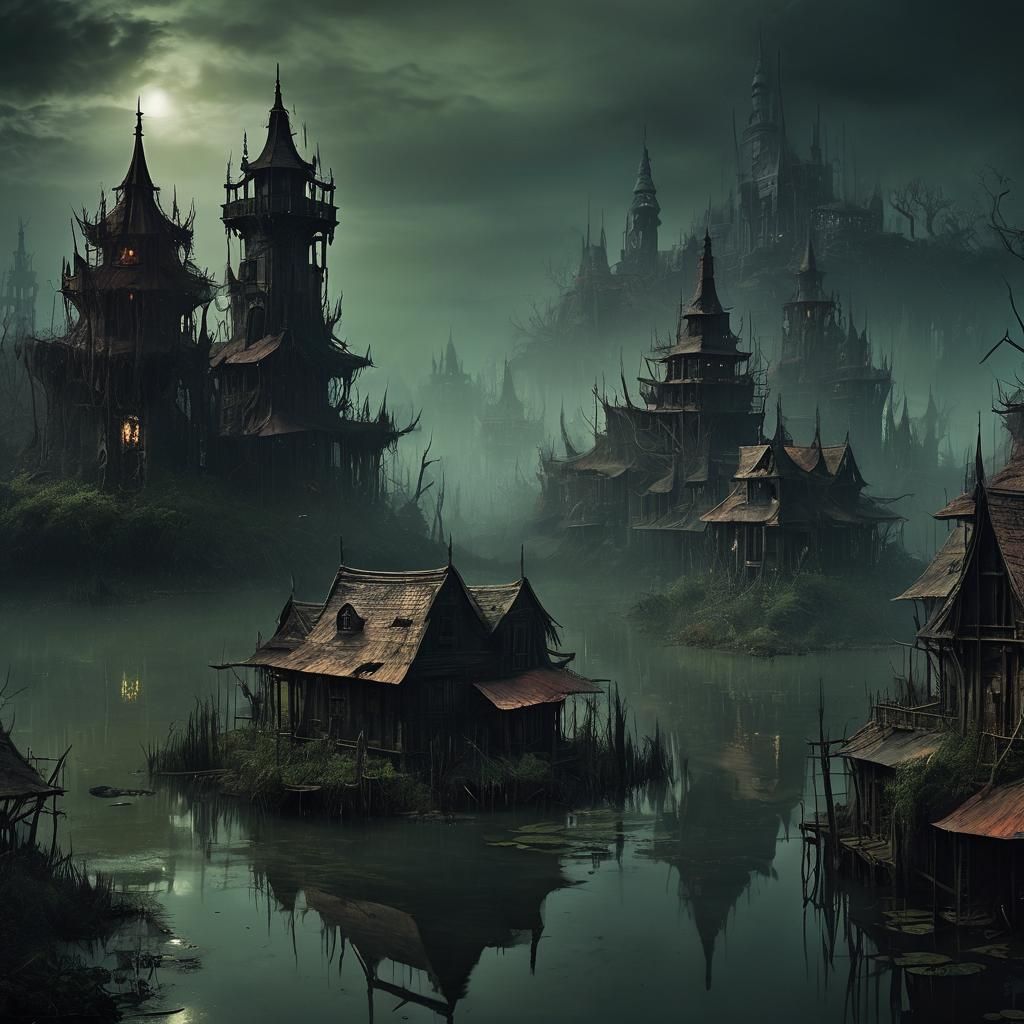 Ethereal Swamp City Fantasy Horrorscape
