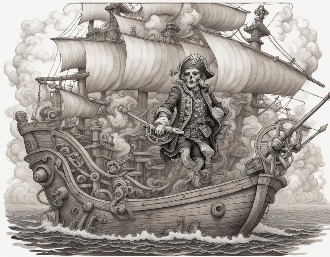 Ghost Pirate Ship in Illustrated Style