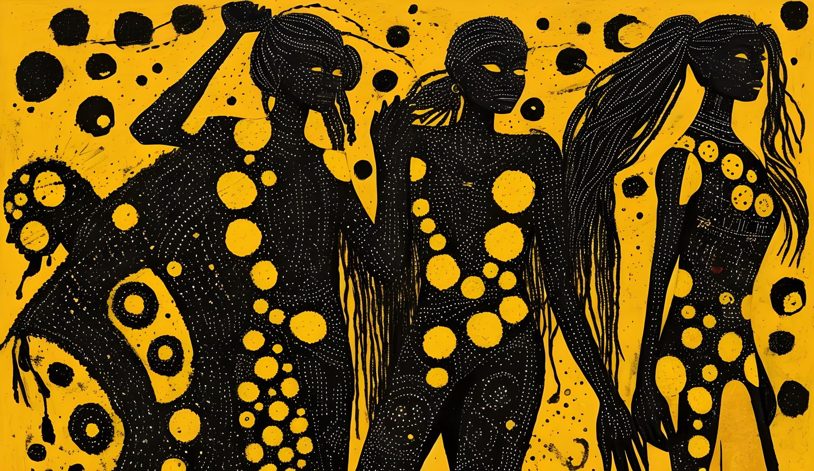Aboriginal Dot Painting Women in Yellow and Black