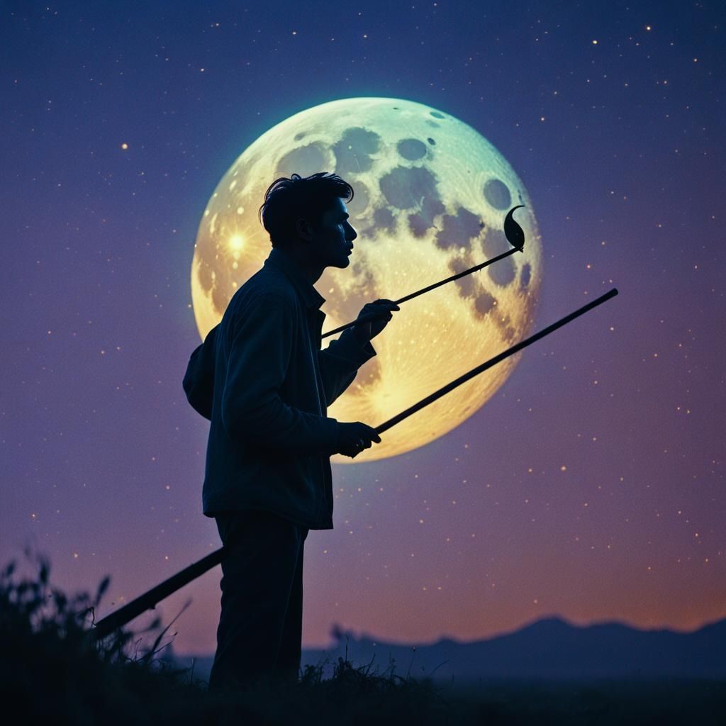 Man Lights the Moon: A Cinematic Still