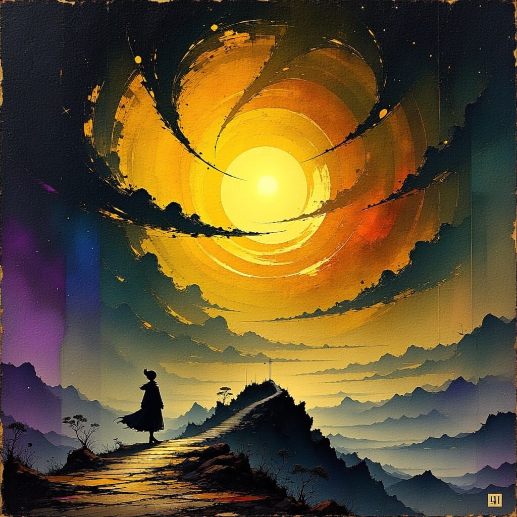 Surrealist Masterpiece: Figure on the Brink of Infinity