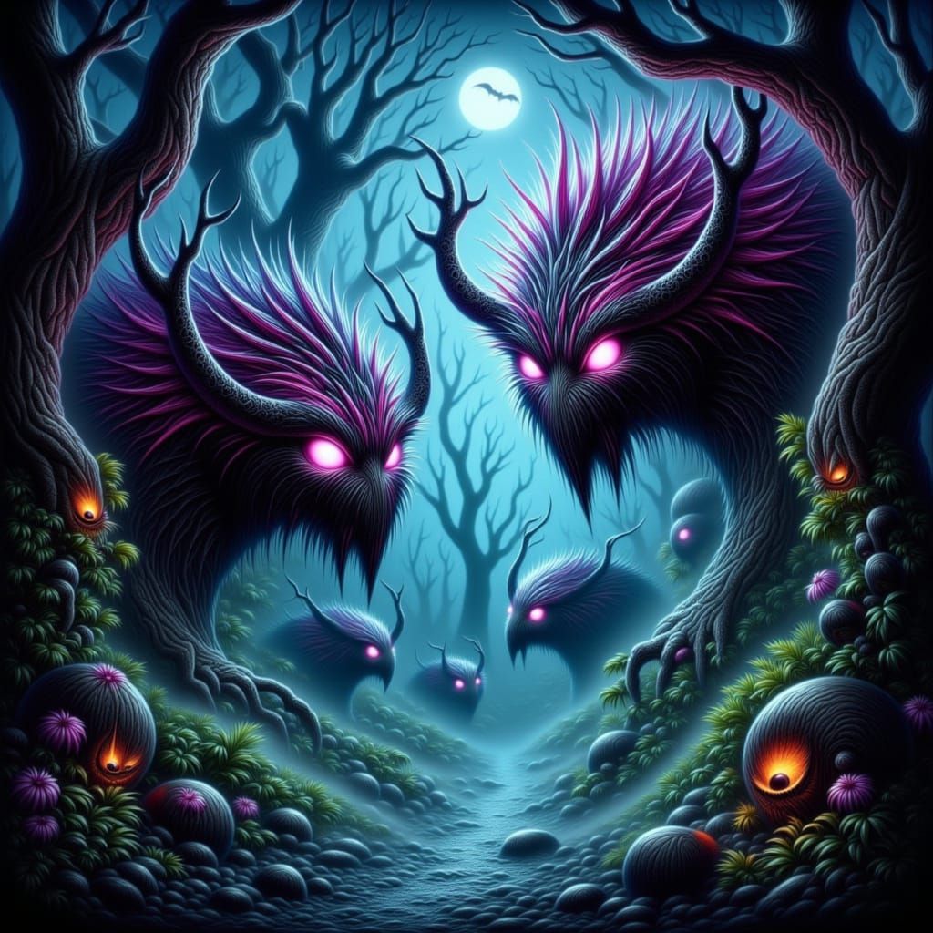 Mysterious Fae Creatures in Dark Mystical Realm