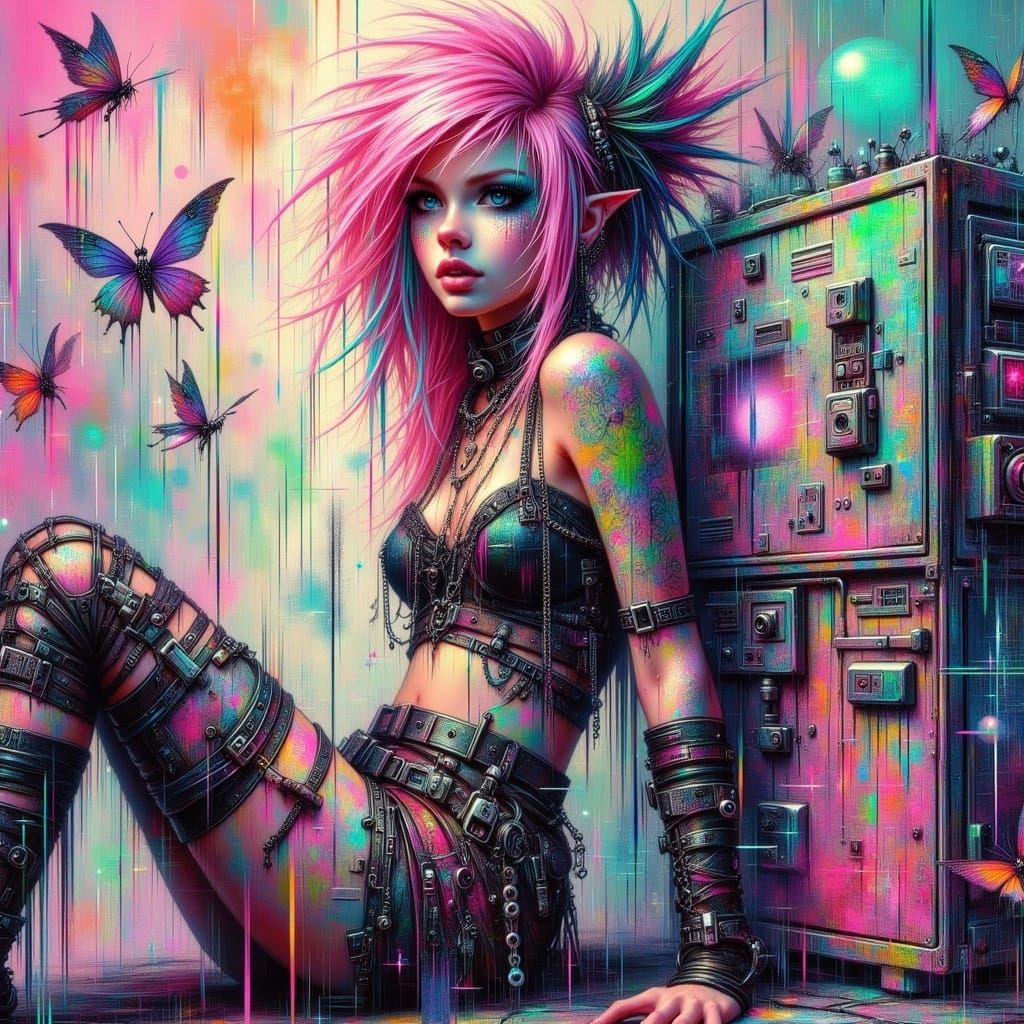 Rebellious Youth in Fairy Punk Style with Glitch Art