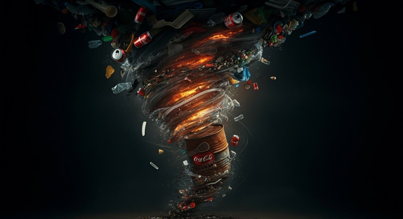Plastic Waste Tornado in Cinematic Style