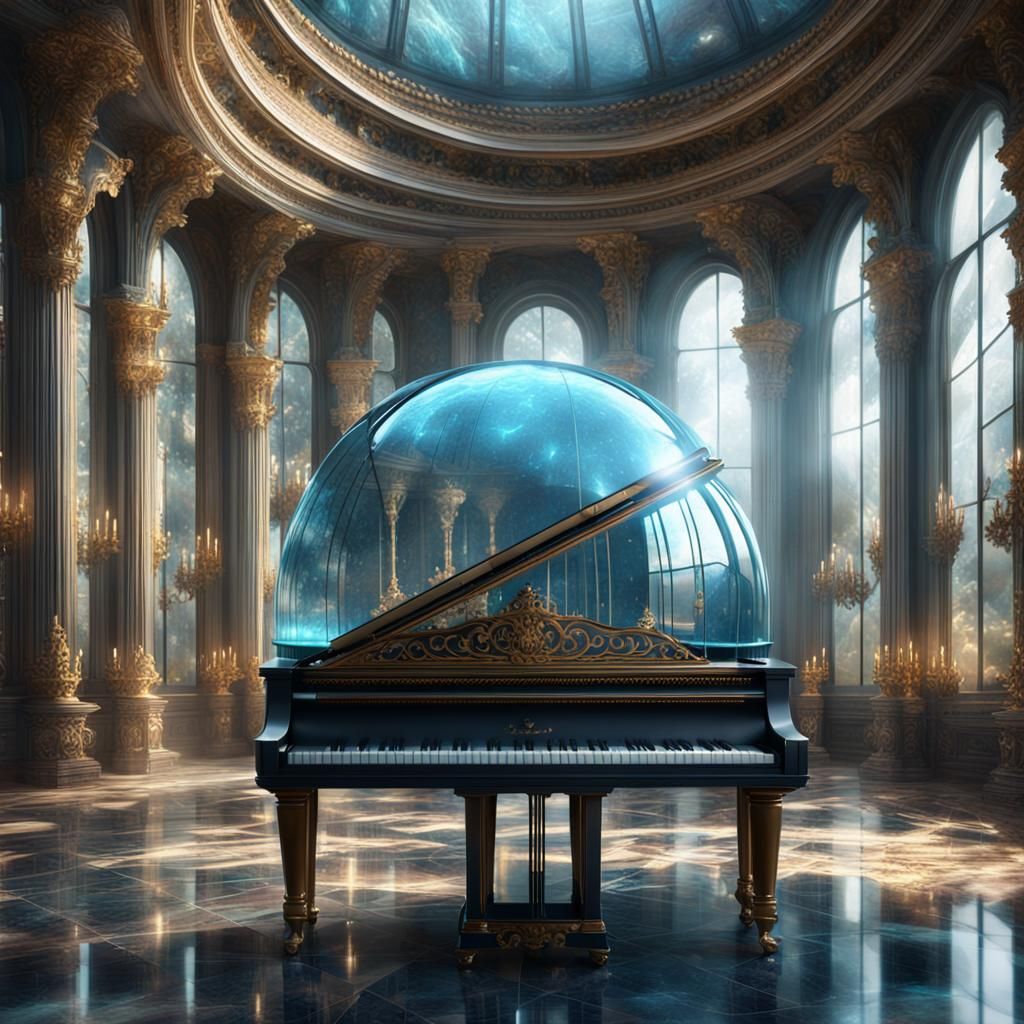 Glass Piano in Marble Ballroom: Digital Matte Painting