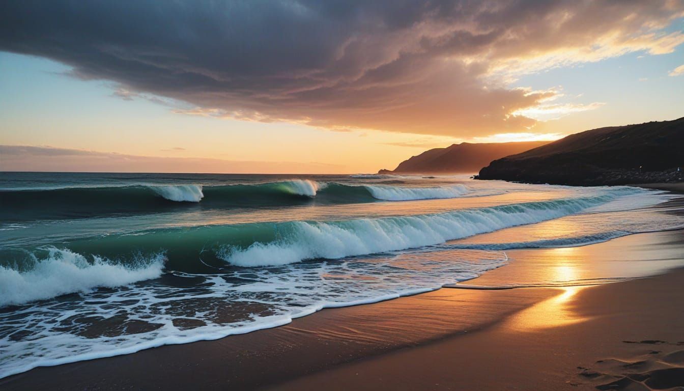A Futuristic Island Scene with a Stormy Sky and Ocean