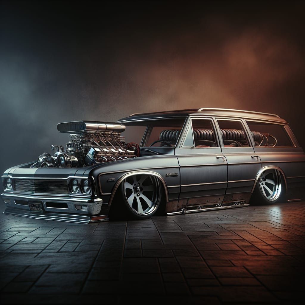 Custom 90s Wagon Rat Rod Cinematic Still