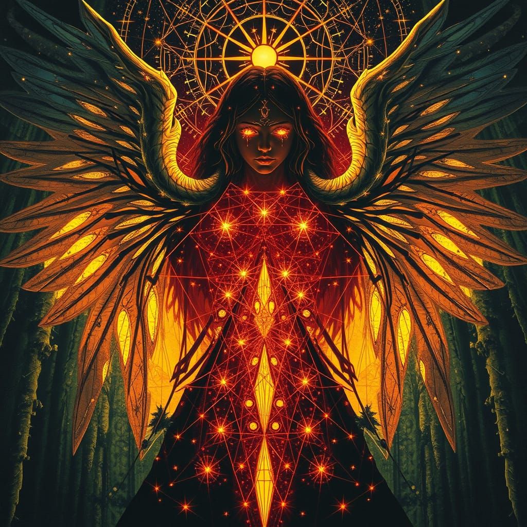 Ethereal Angel of Death in Sacred Forest Cathedral