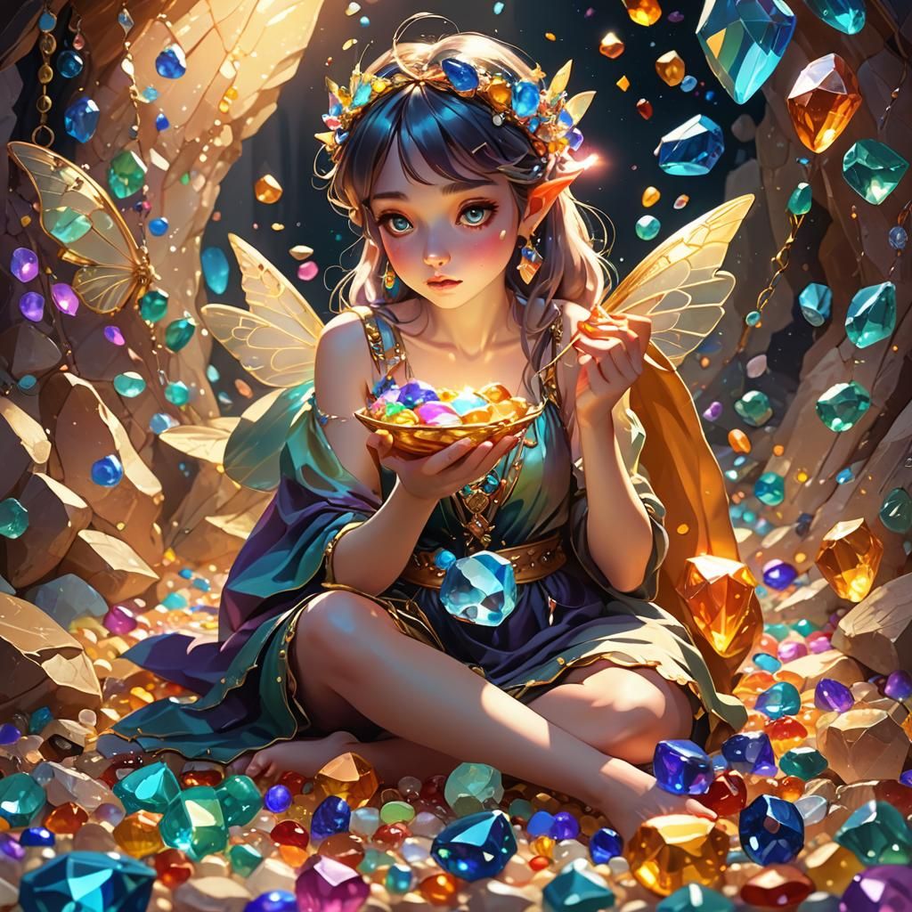 Fairy with Precious Stones in Surreal Digital Art