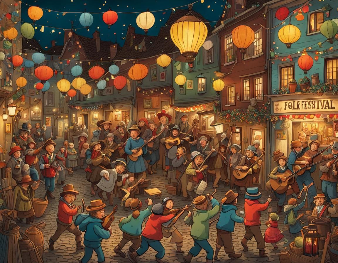 Whimsical Folk Festival Illustration in Doodle Style