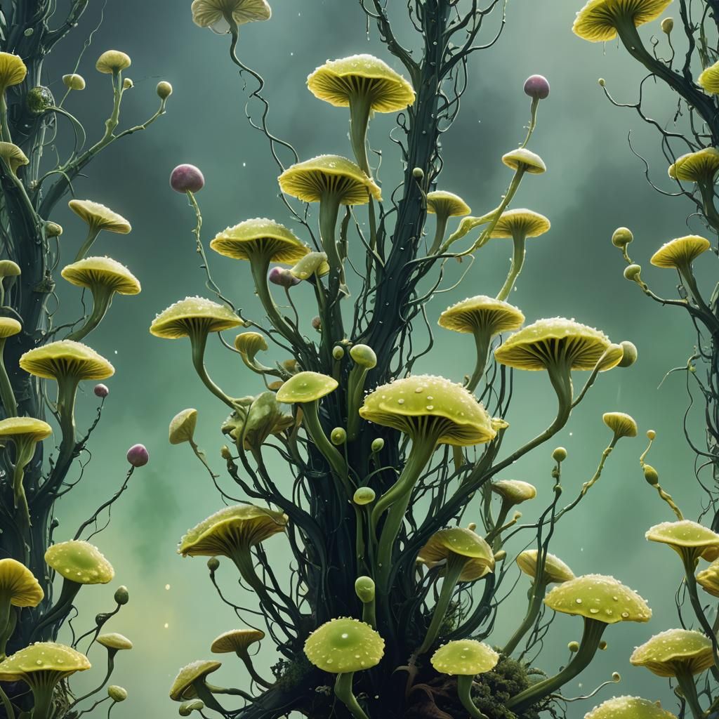 Eerie Alien Plant with Toxic Spores in Digital Art